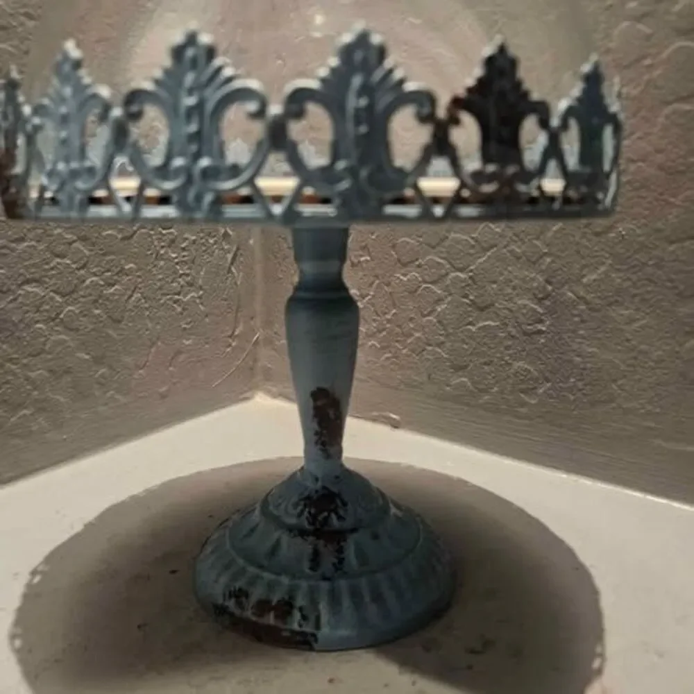 Shabby Chic Metal Cake Stand with Glass Cloche